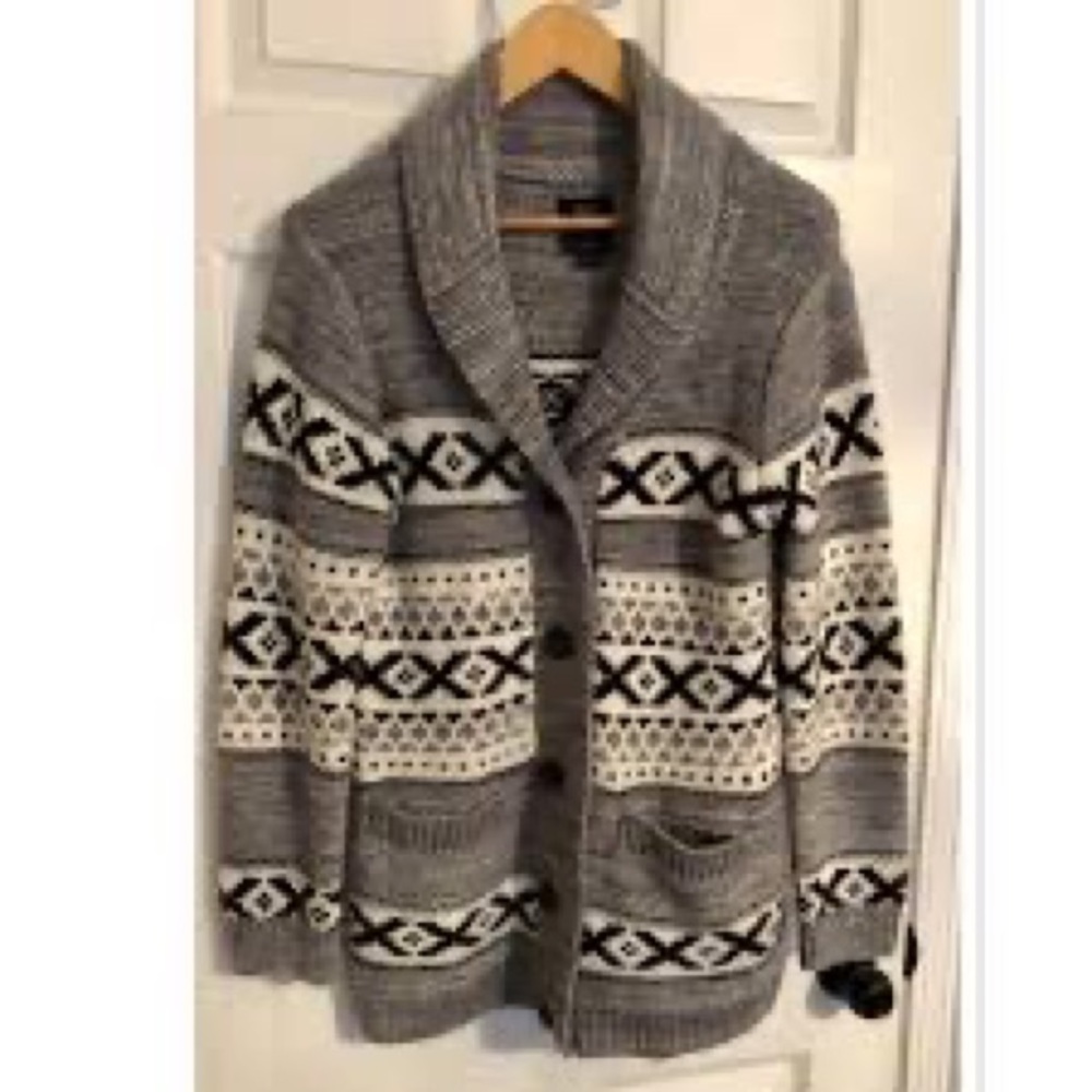 Wool Blend Knitted Fair Isle Pattern Fitted Cardigan Sweater Nordic Sweater